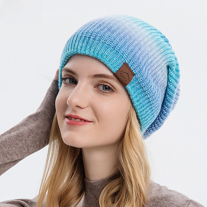 Gradient Tie-dye Style knitted Warm Beanie Cap For Women