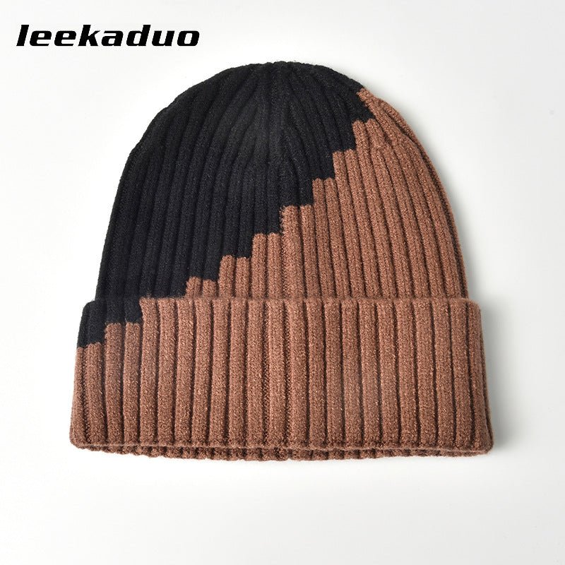 Color-blocked woolen hat winter rolled ear cap