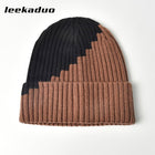 Color-blocked woolen hat winter rolled ear cap