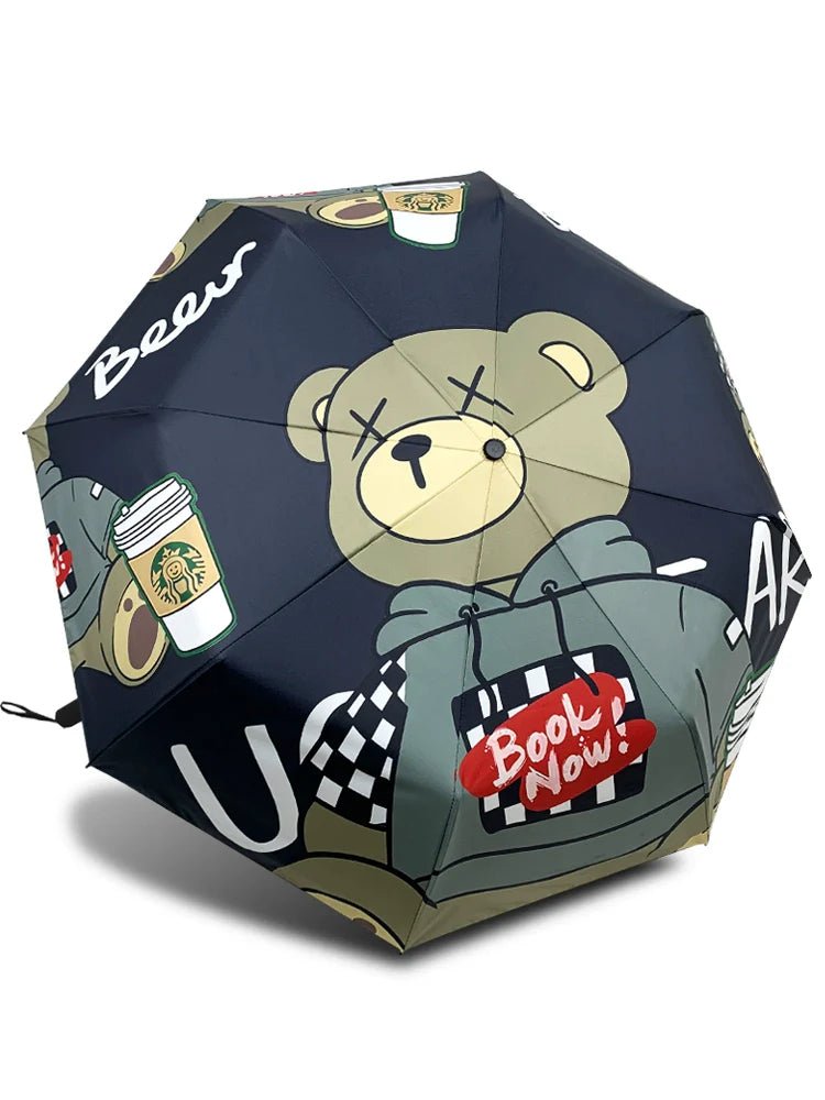 Bear Cartoon-Printed Automatic Folding Umbrella for All Season
