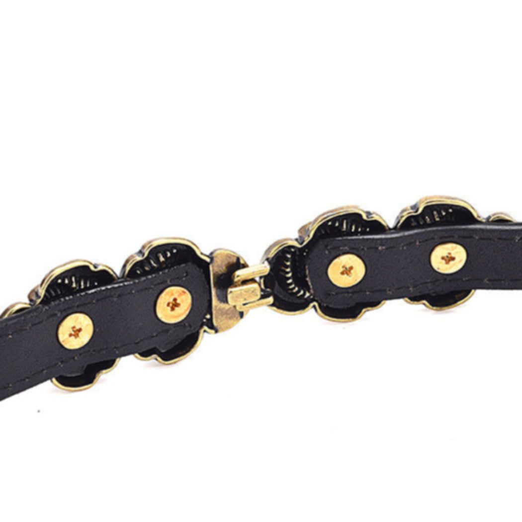 Slim and No Perforated Waist Belt for Women with Charming Rose Buckle