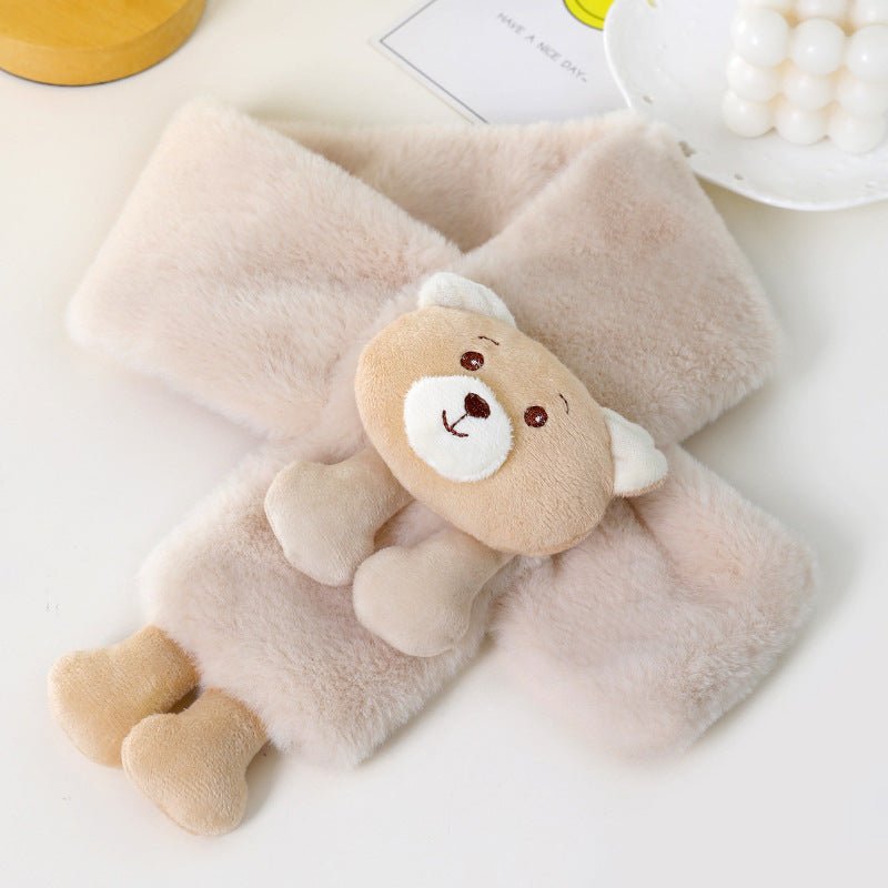 Children's Winter Plush Cross Style Muffler with Cute Bear