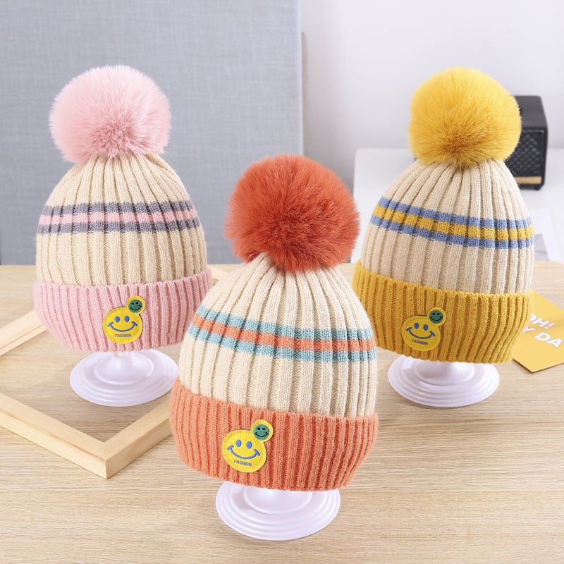 Korean Style Smiley Cute Furrball Winter Beanie Hat