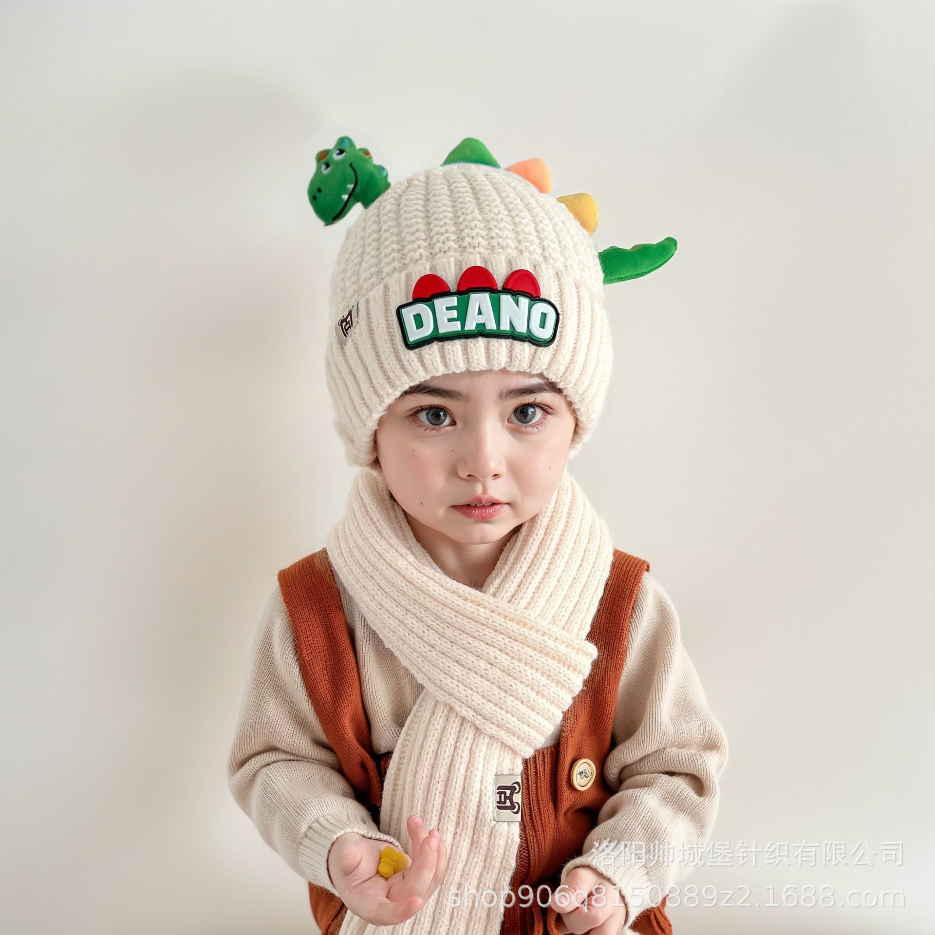 Winter Super Cute Dinosaur knitted Beanie Hat and Muffler Set