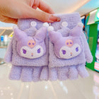 Open Finger Cute Flap Design Hand Gloves for Girls