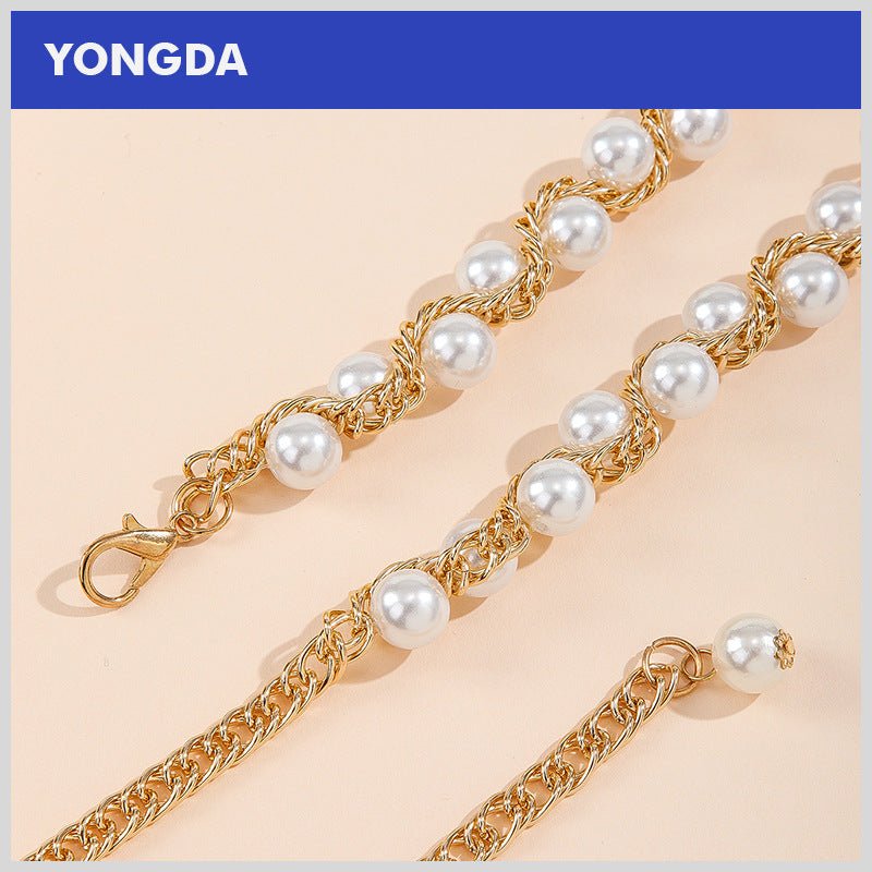 Exotic Pearl Inlaid Chain Style Adjustable Waist Belt for Women