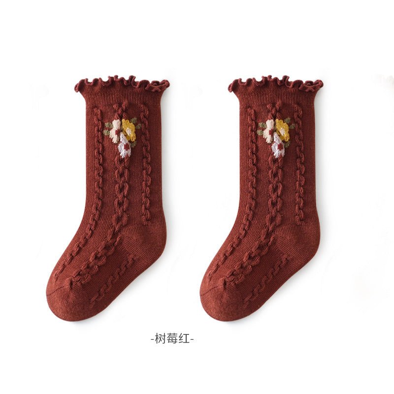 Princes Style Retro Floral Design High Quality Winter Socks For Girls