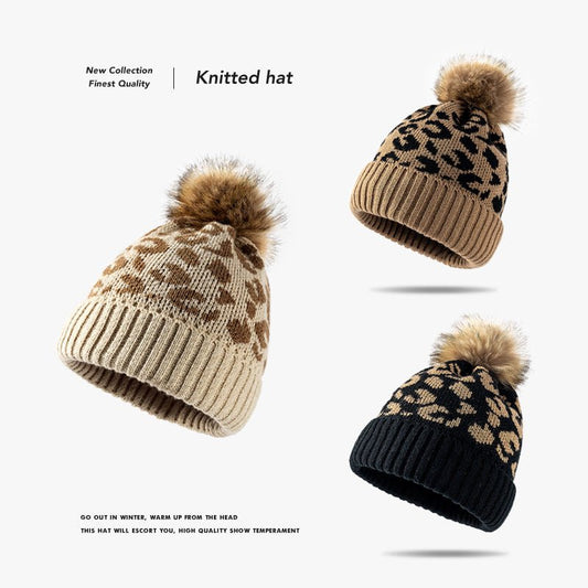 Western Style Leopard Printed knitted Thick Women's Wool hat