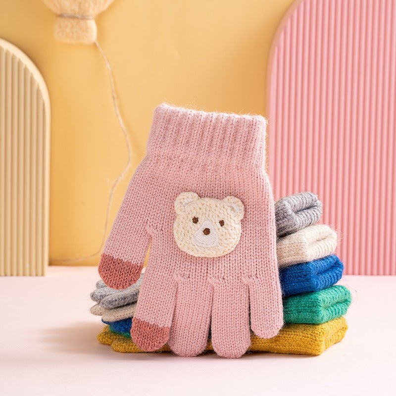 Full-Finger Wool Knitted Winter Gloves for Kids