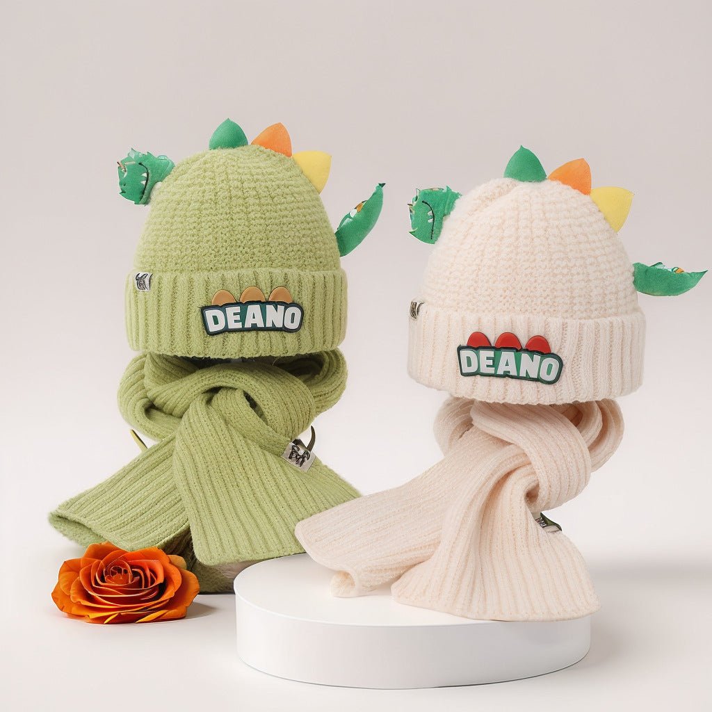 Winter Super Cute Dinosaur knitted Beanie Hat and Muffler Set