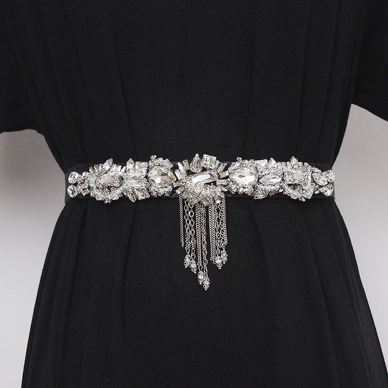 Rhinestone Inlaid Elegant Skirt Decorative Fashionable Waist Belt for Female