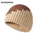 Color-blocked woolen hat winter rolled ear cap