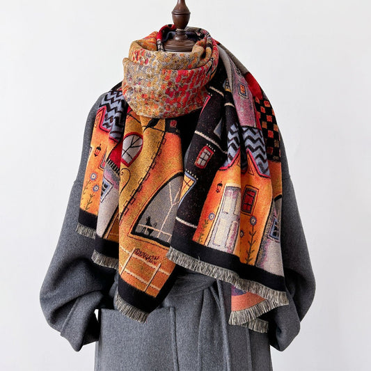 Colorful Retro Design Urban Style Women's Winter Shawl Scarf