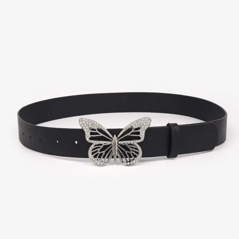 Butterfly Rhinestone Buckle Adjustable Waist Belt For Ladies