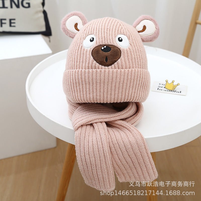 Children's Cute bear Double-sided Knitted Cap and Muffler Set