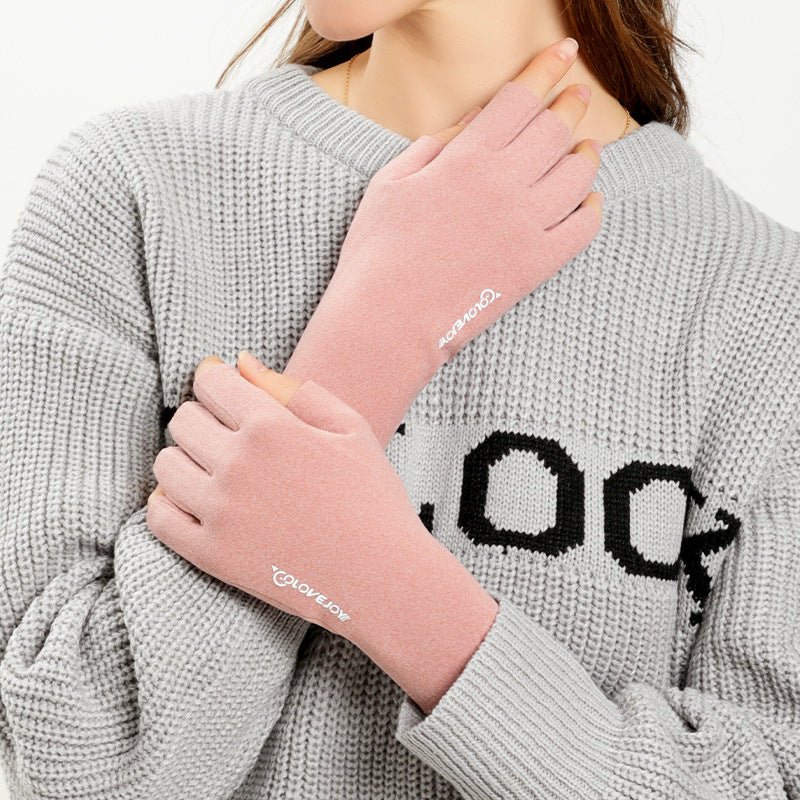 High Quality Inner Velvet Fleece Warm Half Finger Hand Gloves