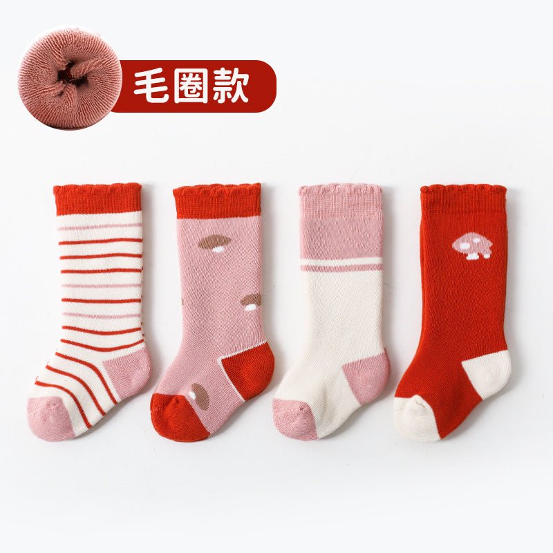 Korean Style 4 Pieces Set Colorful Thick Terry Warm Children's Socks