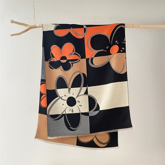 Elegant Color Block Floral Design Printed Exclusive Winter Shawl