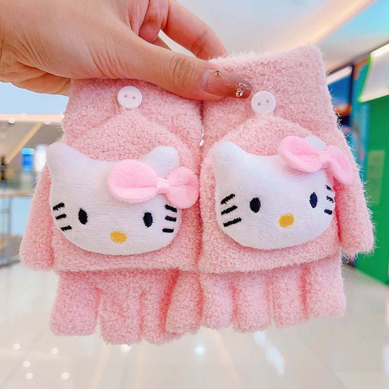 Open Finger Cute Flap Design Hand Gloves for Girls