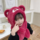 Children's Strawberry Bear Thick Plush Big Winter Hat and Scarf Set