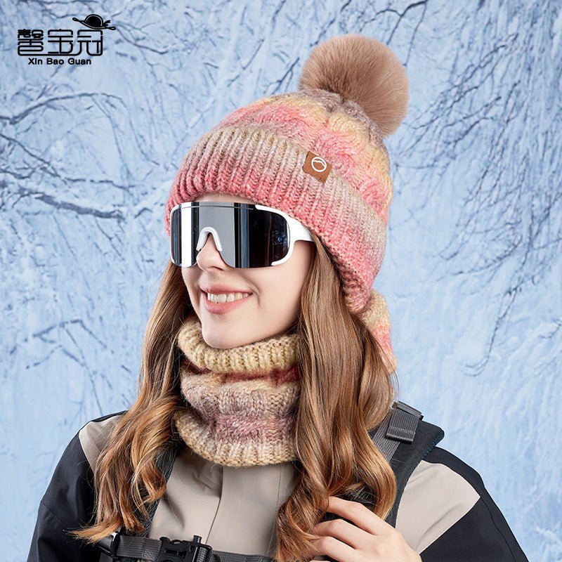 Two-piece Set Thick Fleece and Gradient Color knitted Beanie Scarf