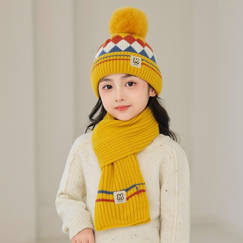 Children's Thick Wool Pullover Winter Cap and Muffler Set