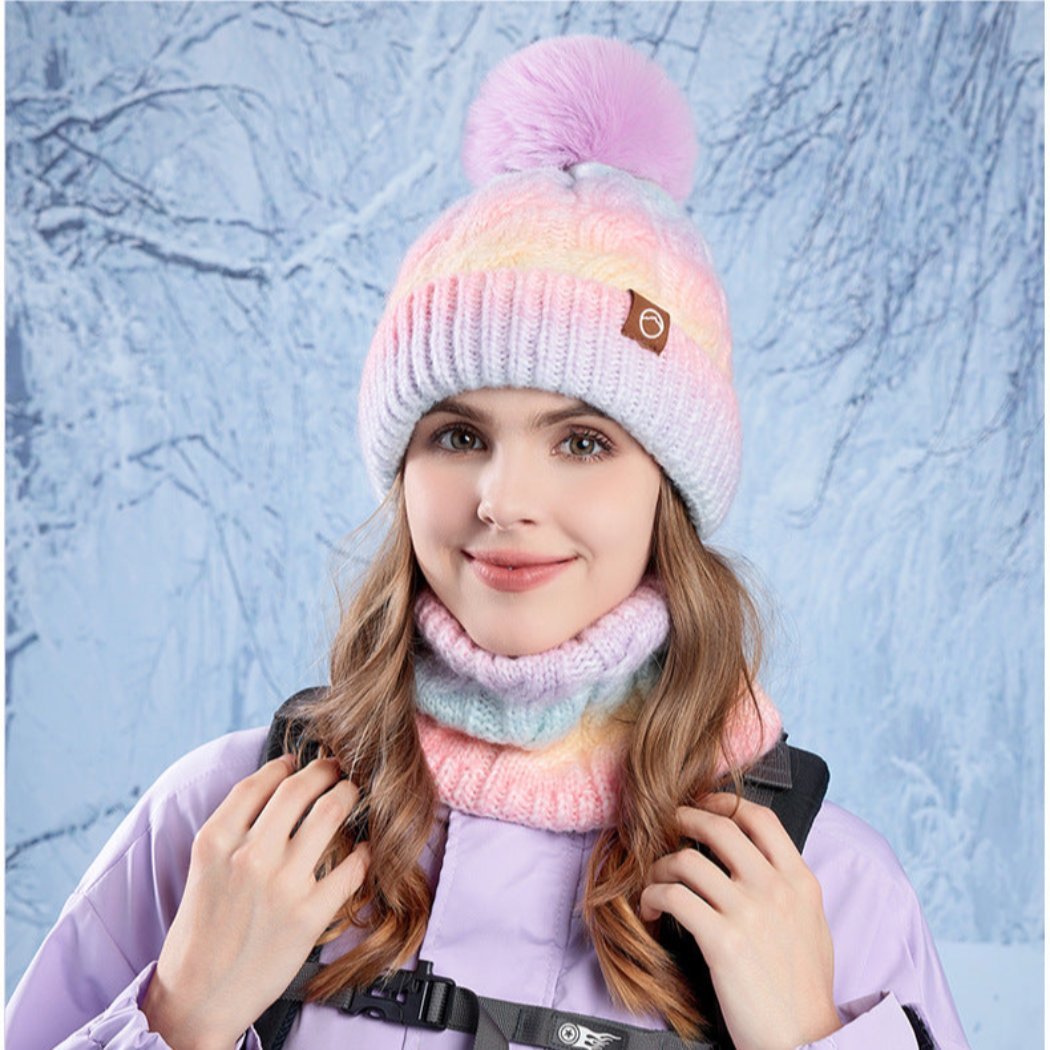 Two-piece Set Thick Fleece and Gradient Color knitted Beanie Scarf