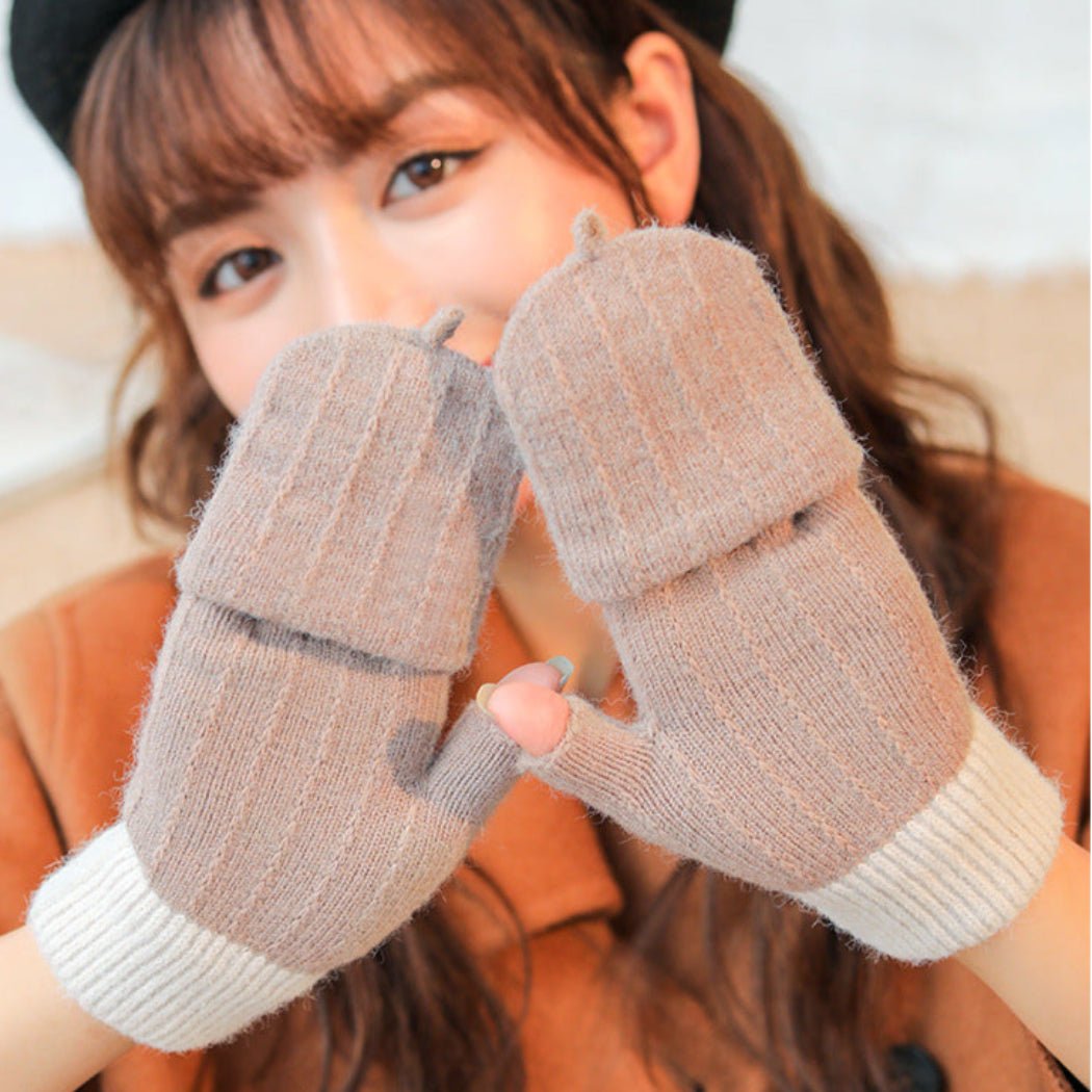 Winter knitted Women's Half Finger Outdoor Cold Protection Hand Gloves