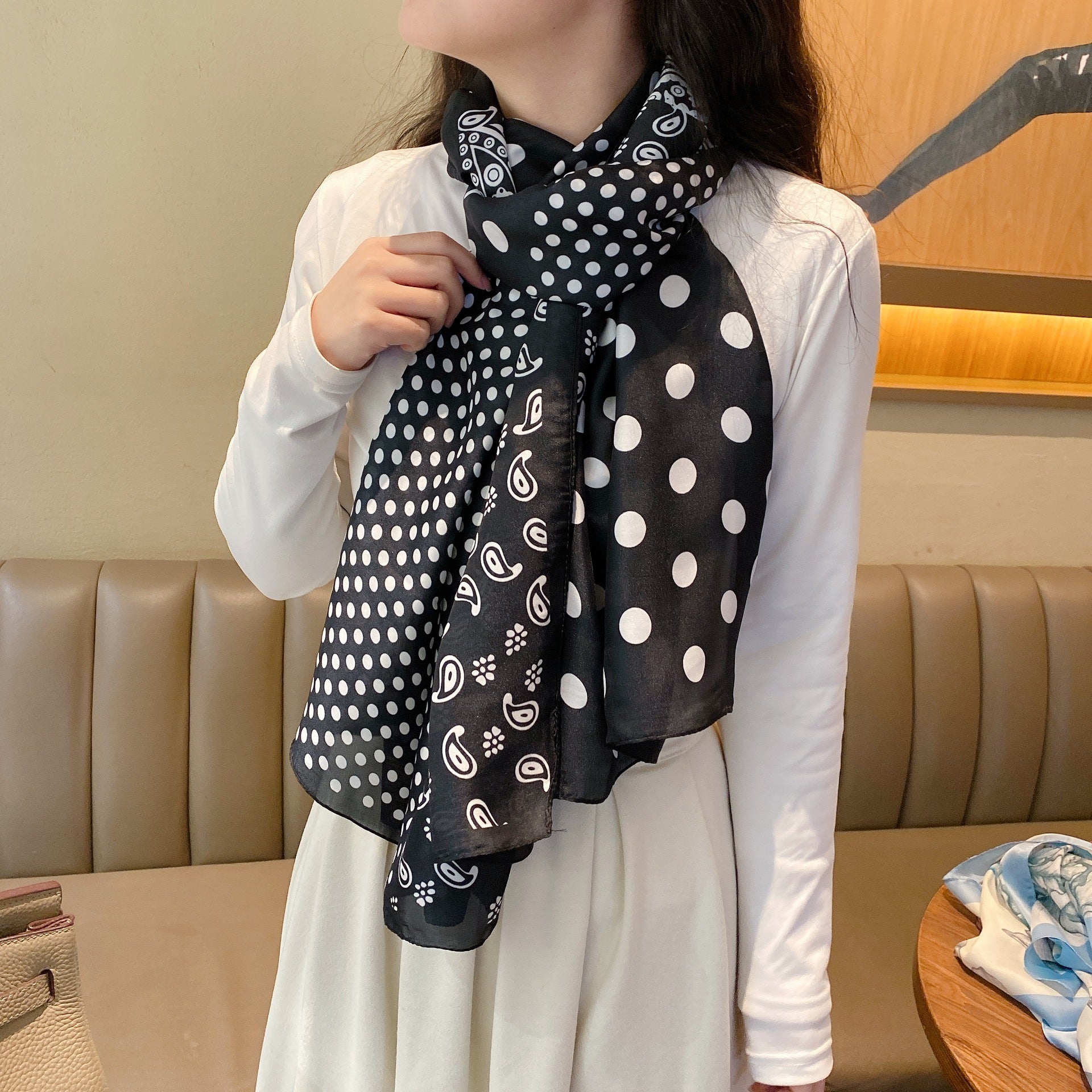 Polka Dot Fashionable Silky Smooth Women's Satin Silk Scarf