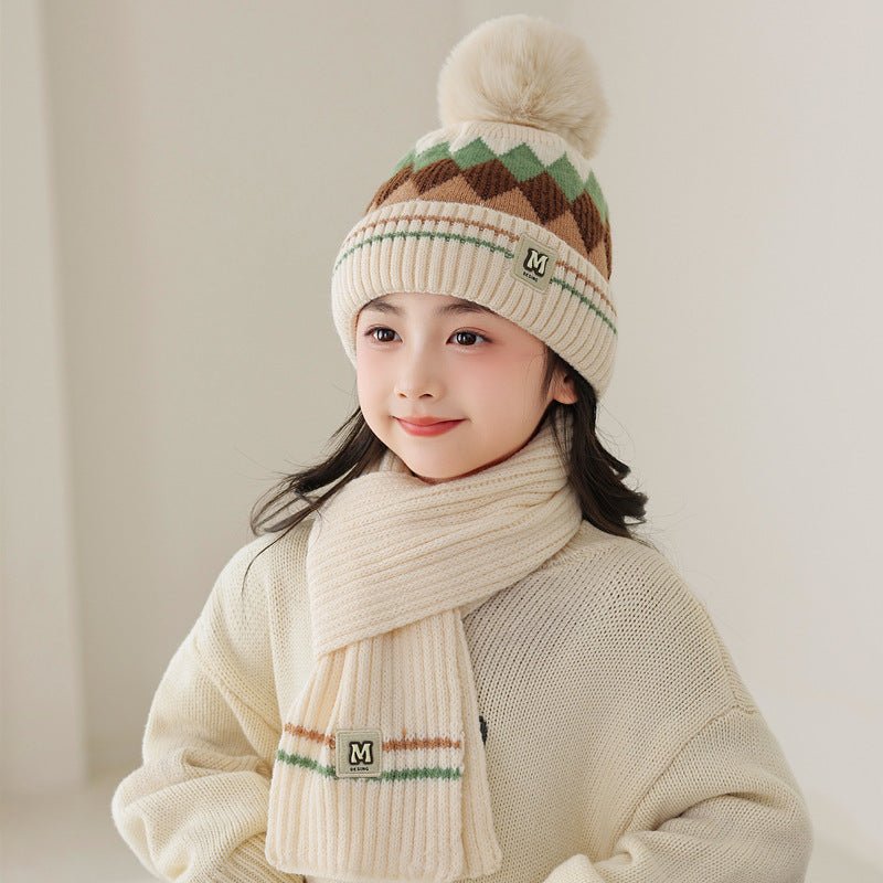 Children's Thick Wool Pullover Winter Cap and Muffler Set