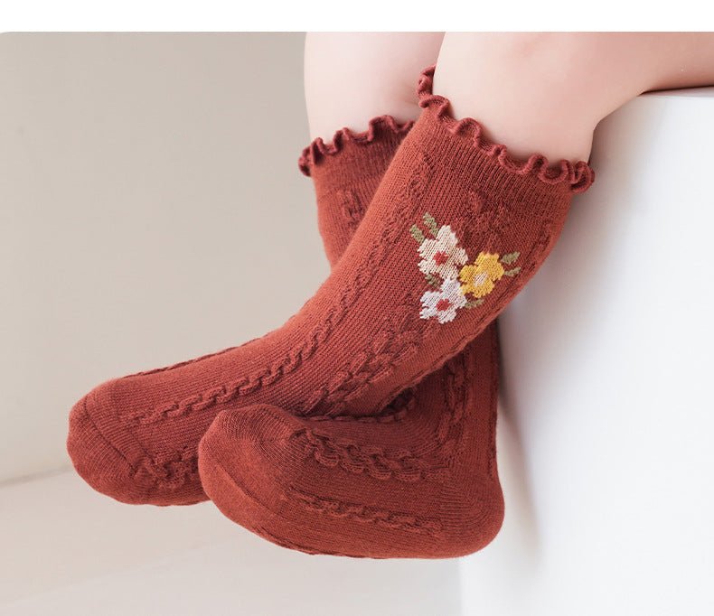 Princes Style Retro Floral Design High Quality Winter Socks For Girls