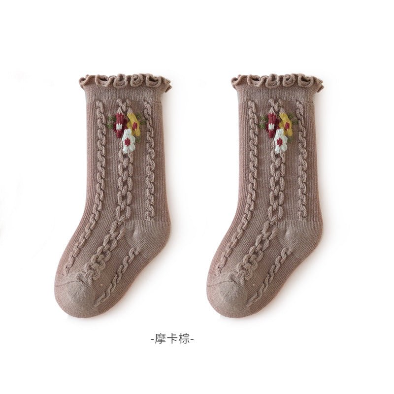 Princes Style Retro Floral Design High Quality Winter Socks For Girls