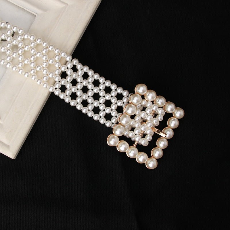 Trendy Pearl Woven Waist Chain Adjustable Elegant Ladies Belt