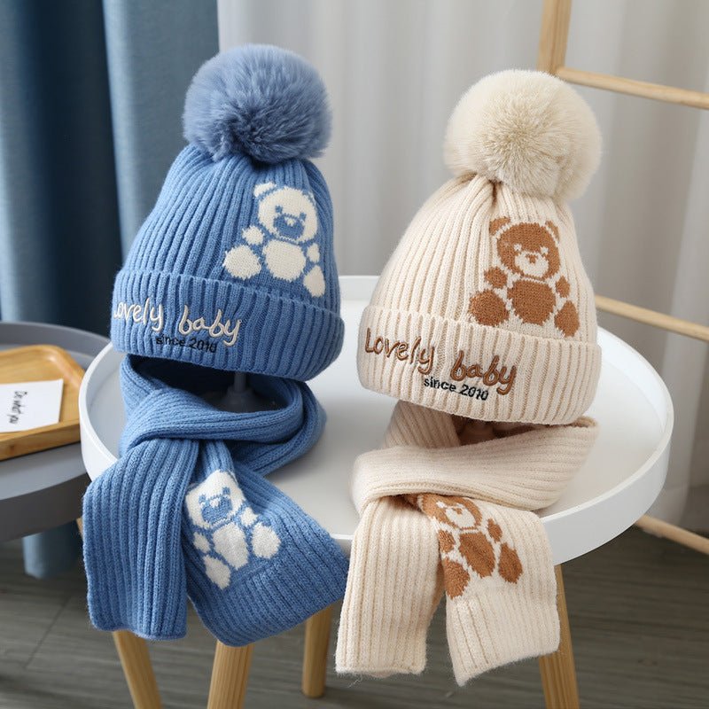 Children's Cold protection Knitted Benny Cap and Muffler Two-Piece Set