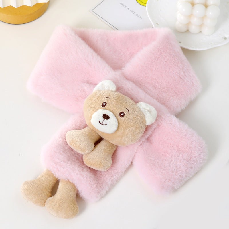 Children's Winter Plush Cross Style Muffler with Cute Bear