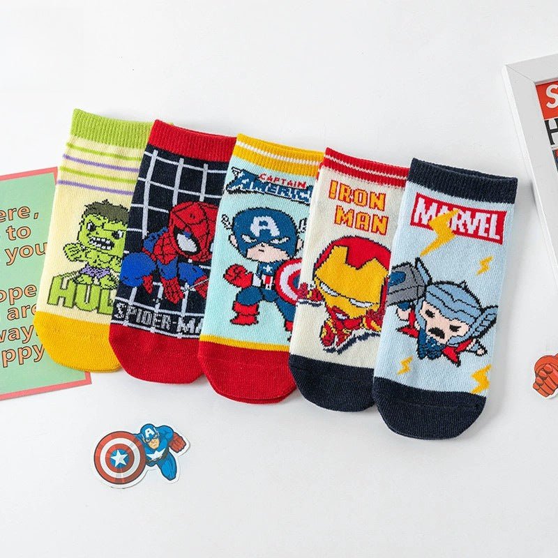 Super Hero Printed 5 Pieces Set Soft and Comfortable Cotton Socks  for Kids