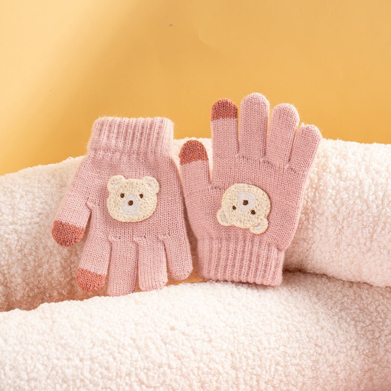 Full-Finger Wool Knitted Winter Gloves for Kids