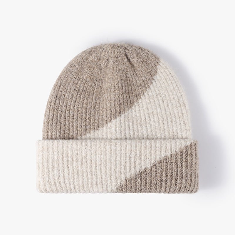 Winter Outdoor Warm Thickened Color-Blocked Wool Knit Beanie