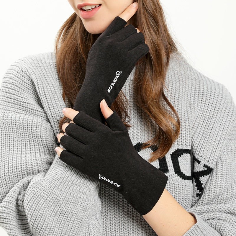 High Quality Inner Velvet Fleece Warm Half Finger Hand Gloves