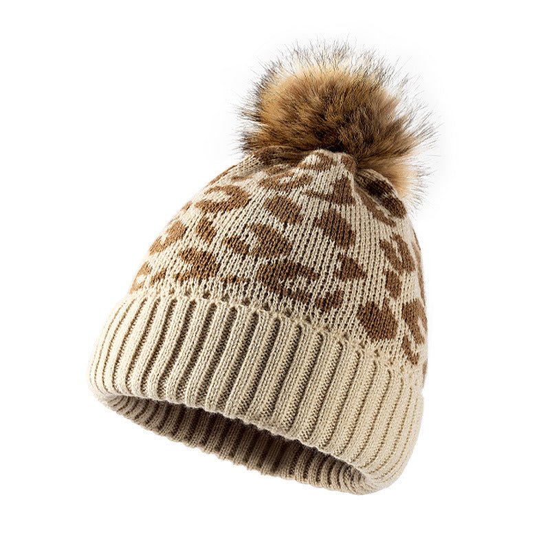 Western Style Leopard Printed knitted Thick Women's Wool hat