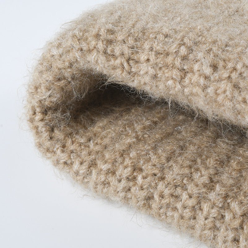 Double cuffed thickened wool color-blocked knitted hats