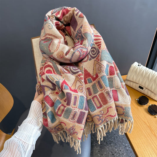 Women's Retro Style Versatile Design Thick Warm Winter Shawl