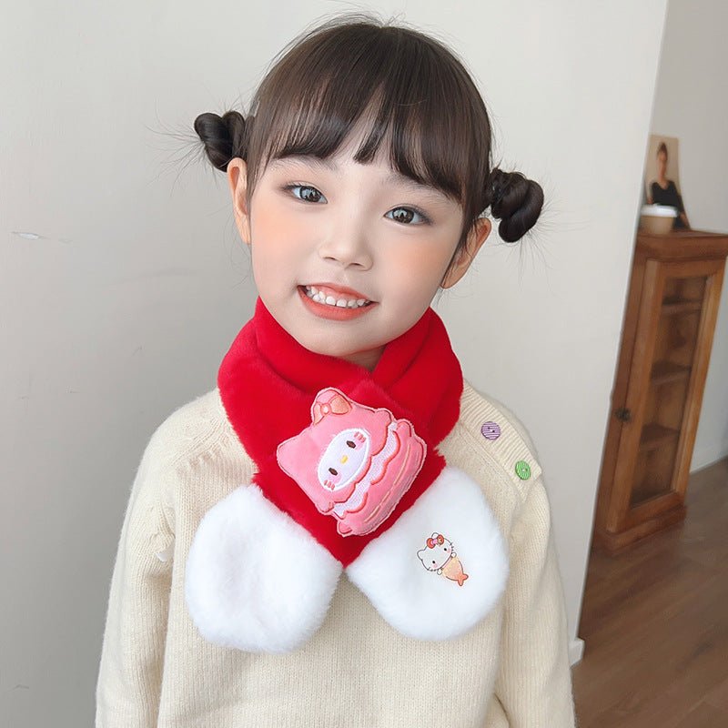 Winter Cute Plush Warm Cross Muffler for Kids