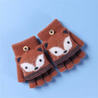 Fox Eyes Half Finger Knitted Warm Plus Fleece Hand Gloves