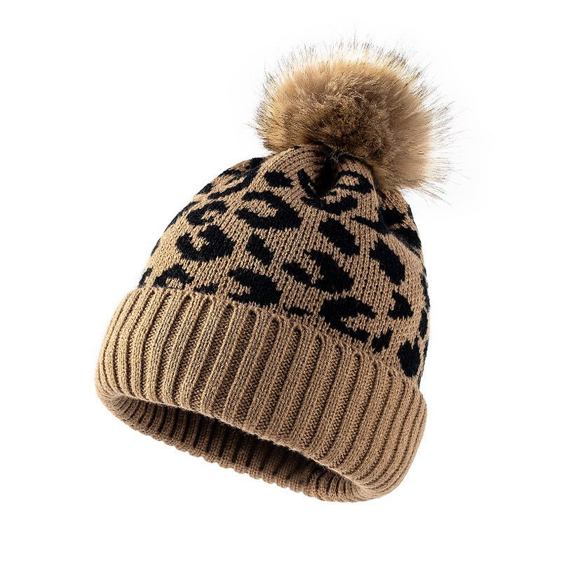 Western Style Leopard Printed knitted Thick Women's Wool hat