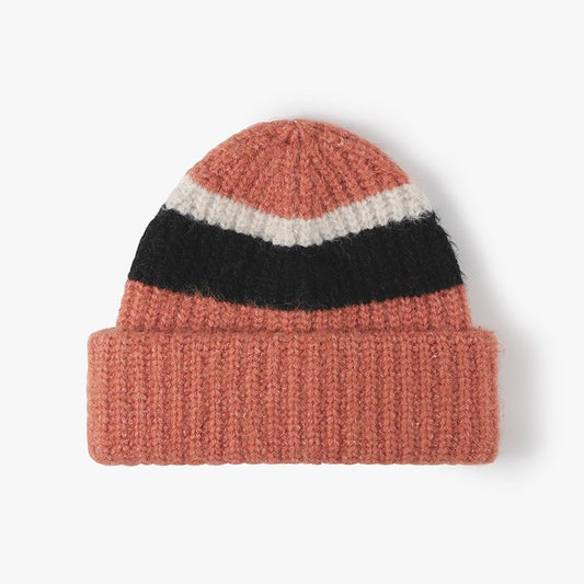 Double cuffed thickened wool color-blocked knitted hats