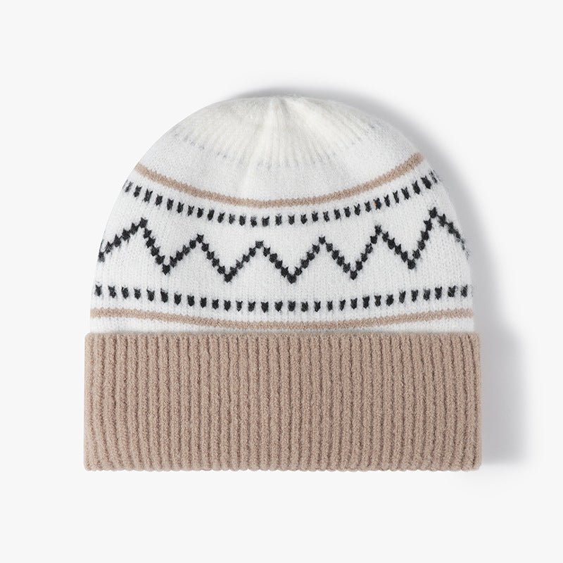 Winter outdoor color-blocked stripes thickened fleece knit versatile hat