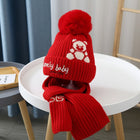 Children's Cold protection Knitted Benny Cap and Muffler Two-Piece Set