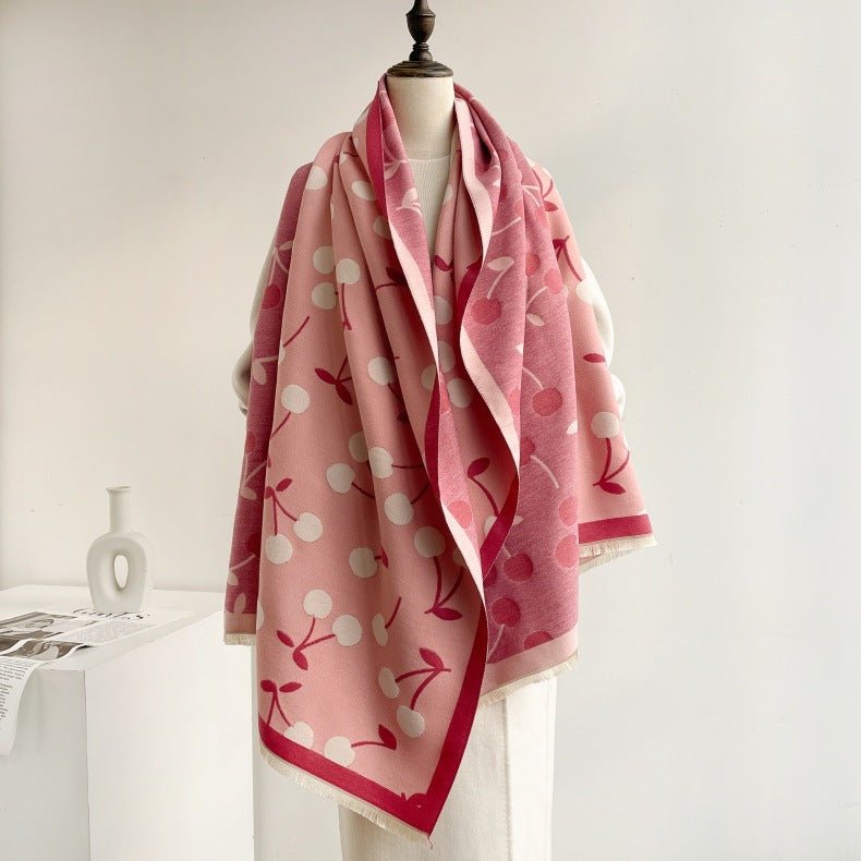 Beautiful Cherry Design Premium Women's Winter Shawl Scarf