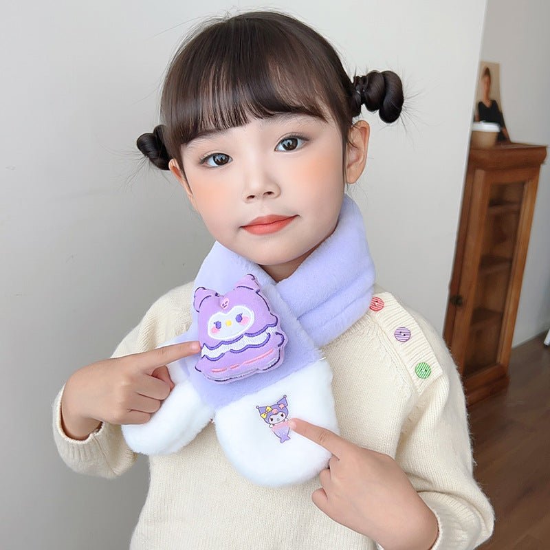 Winter Cute Plush Warm Cross Muffler for Kids